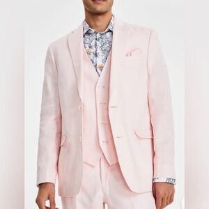 Bar Lll Men's Slim Fit Stretch Solid Pink 100% Linen Suit Jacket 44S Brand New